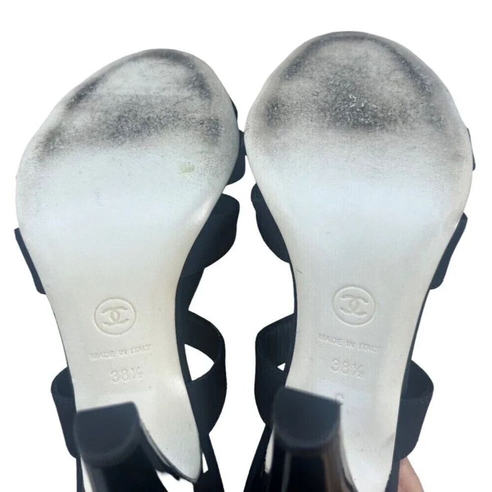 Chanel Black Strap Pearl Embellished Heels